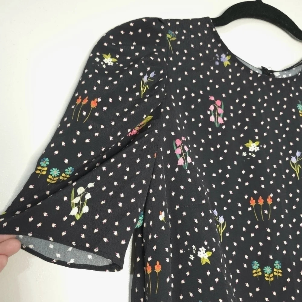 ZARA BASICS Short Sleeve Black Ditsy Floral Shift Dress with Pockets, Size S - Picture 9 of 15
